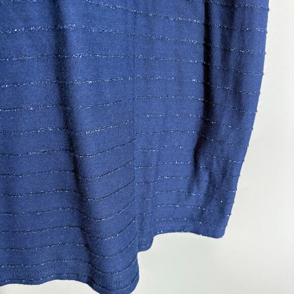 Ellen Tracy Women's Blue Metallic Stripe Boxy Top - Size Large - Minimalist Glam - Picture 3 of 6